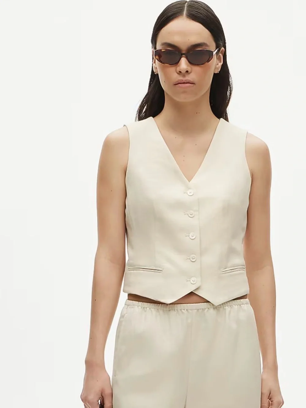 NWT J.Crew Shrunken V-neck Vest in Gramercy Linen Blend in Sandy Hay